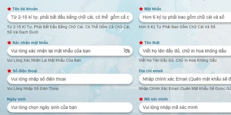 Mọi thông tin cung cấp phải chính xác và trùng khớp với nhau